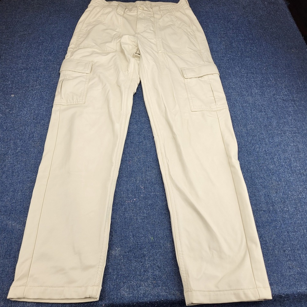 American Eagle Cream Faux Leather Cargo Pants Womens 2 Stretch Utility Straight